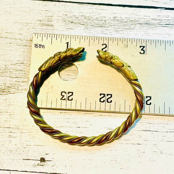 VTG Tri-metal Twisted Bracelet Double Dragon Heads copper, bronze, brass - Picture 5 of 12